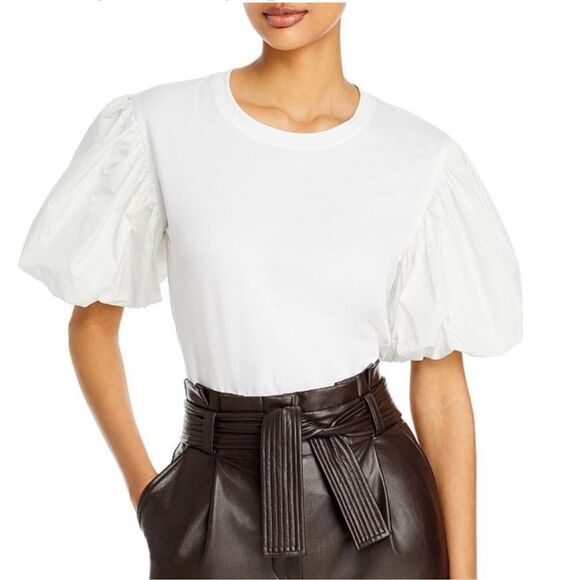 A.L.C. Cassandra Puff Ballon Short Sleeve Cotton White Relaxed Top M - Picture 2 of 16